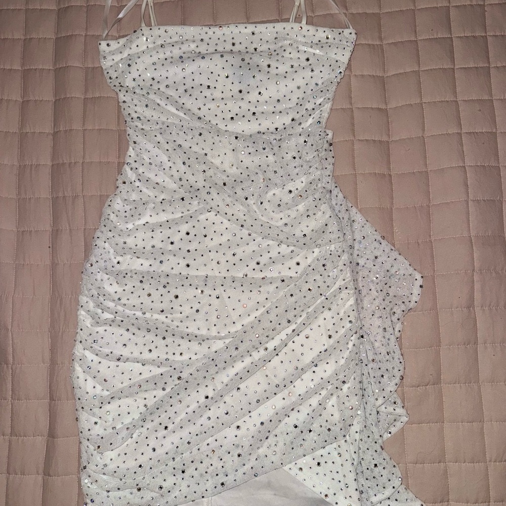 White Asymmetrical Ruched Bodycon Cocktail Dress